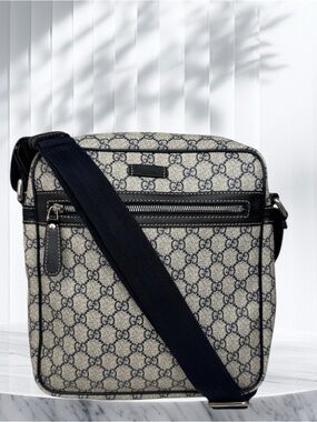 Gucci Beige and Navy GG Monogram Messenger Bag